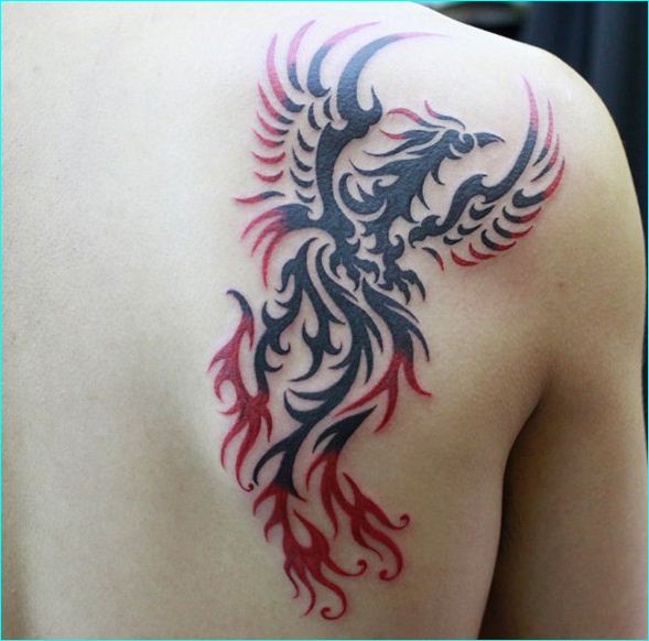 Tribal Black And Grey Phoenix Tattoo