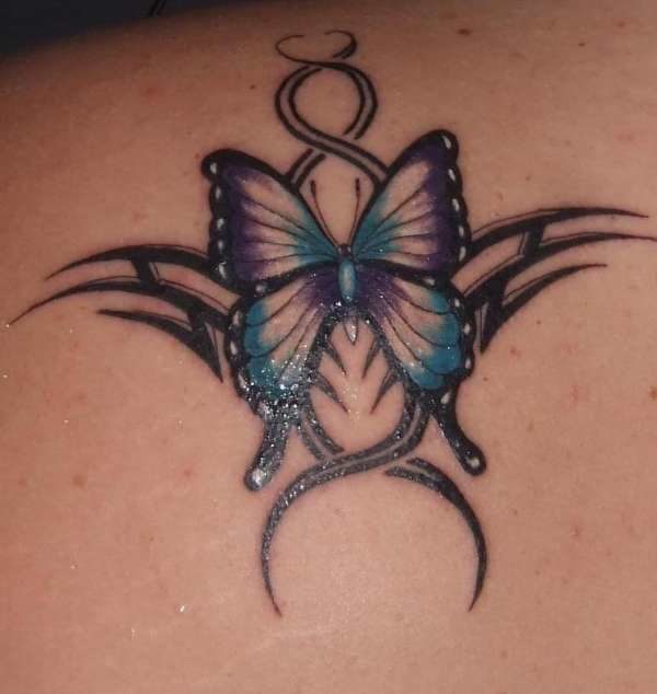 Tribal Butterfly Tattoo On Shoulder Back