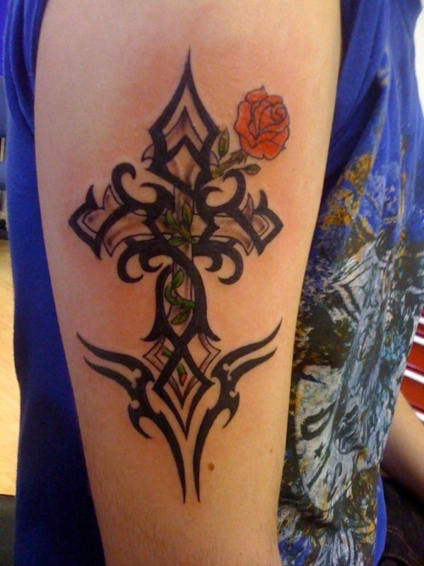 Tribal Cross Shoulder Tattoo