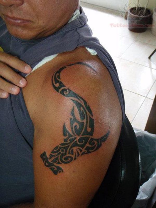 Tribal Hammerhead Shoulder Tattoo