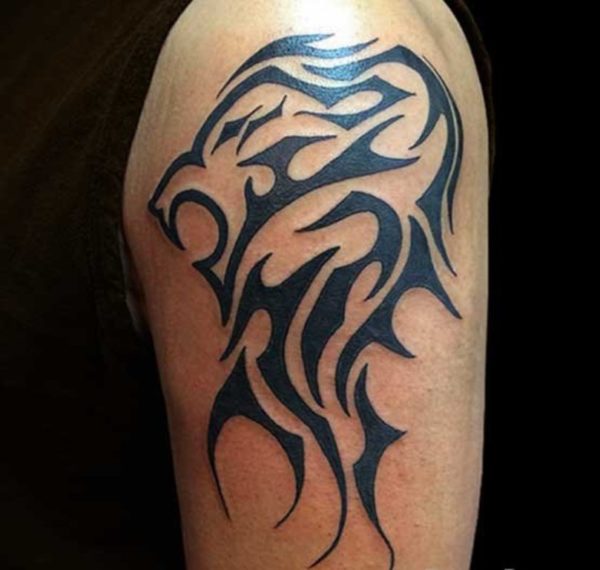 Tribal Lion Tattoo On Left Shoulder