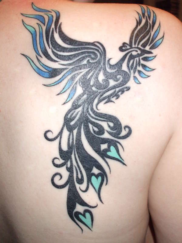 Tribal Phoenix Tattoo On Shoulder Back