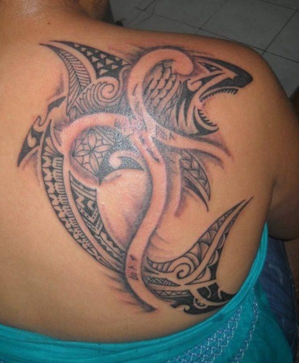 Tribal Shark Tattoo On Back Shouder