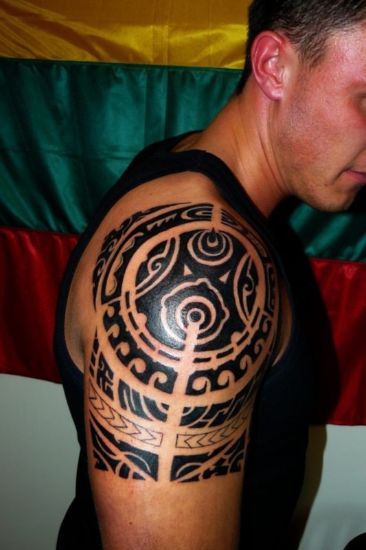 Tribal Sun Black Shoulder Tattoo