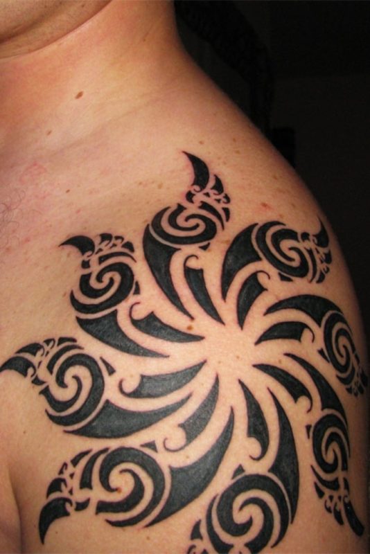 Tribal Sun Shoulder Tattoo Design