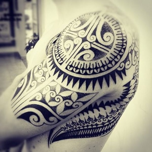 Tribal Tattoo On Left Shoulder