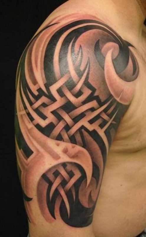 Tribal Tattoo On Men Shoulder