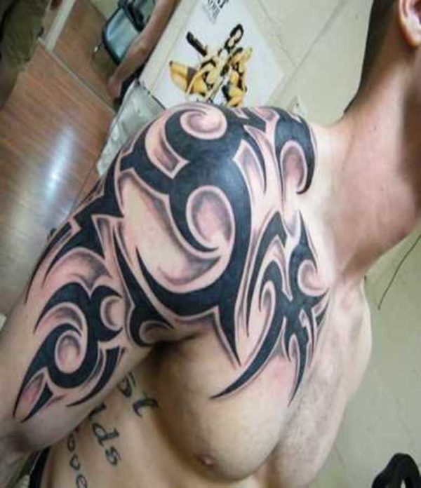 Tribal Tattoo On Right Front Shoulder