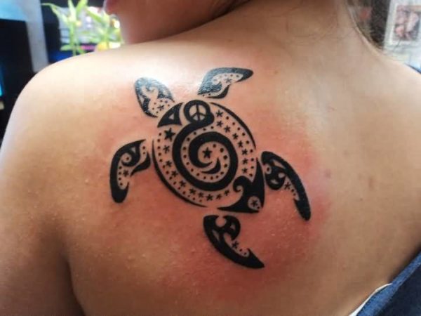 Tribal Turtle Tattoo On Back Shoulder