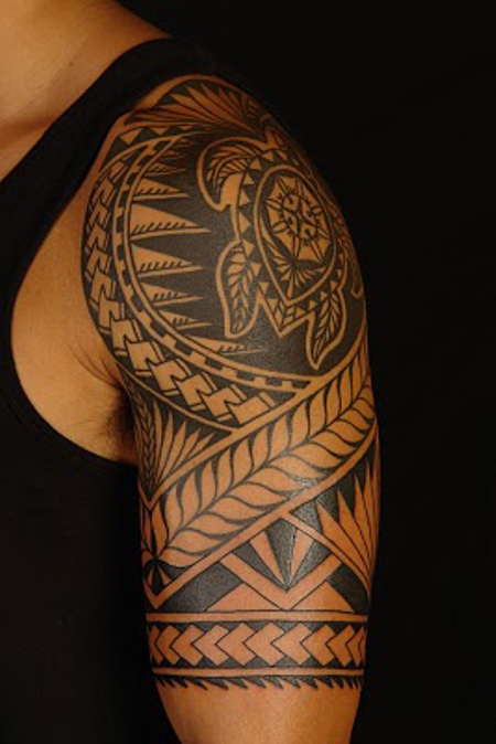 Turtle Hawaiian Tattoo On Shoulder