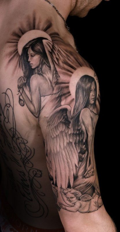Two Angel Shoulder Tattoo