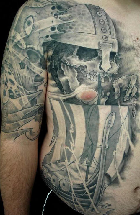 Viking Ship And Skull Tattoo