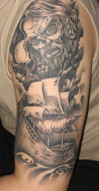 Viking Ship And Warrior Tattoo