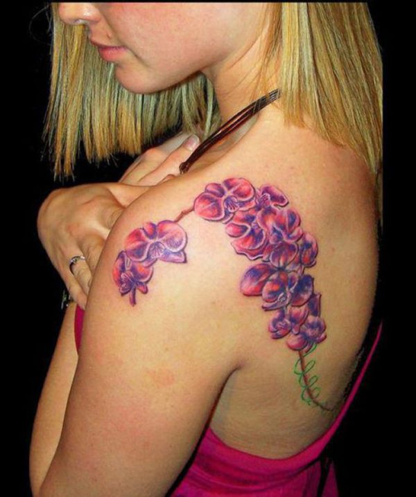 Vine Flower Shoulder Tattoo For Women