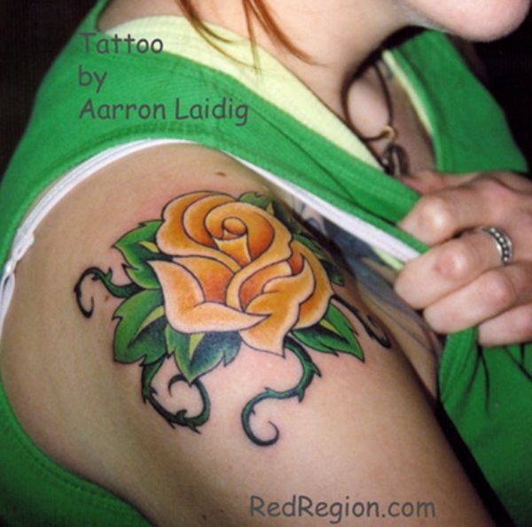 Vintage Yellow Rose Shoulder Tattoo