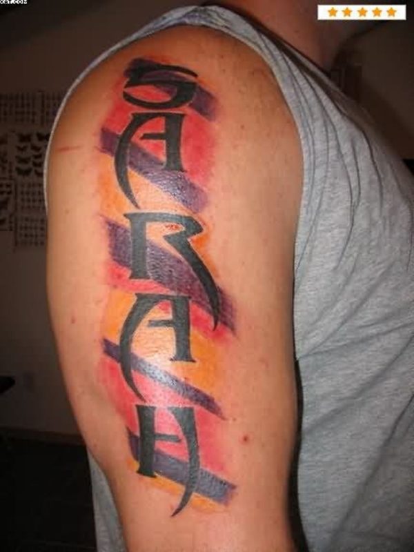 Western Style Colored Lettering Tattoo