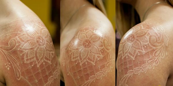 White Ink Lace Tattoo