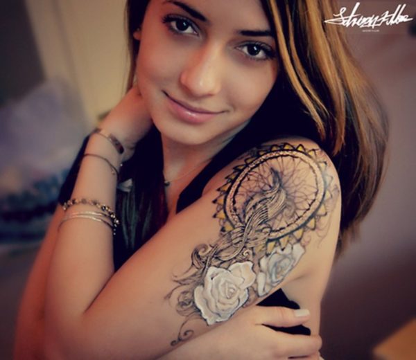 White Rose Dream Catcher Tattoo