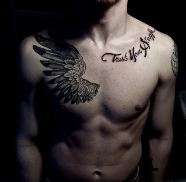 Wings Tattoo On Front Shoulder