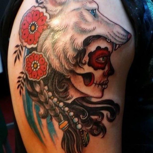 Woman And Fox Aztec Tattoo