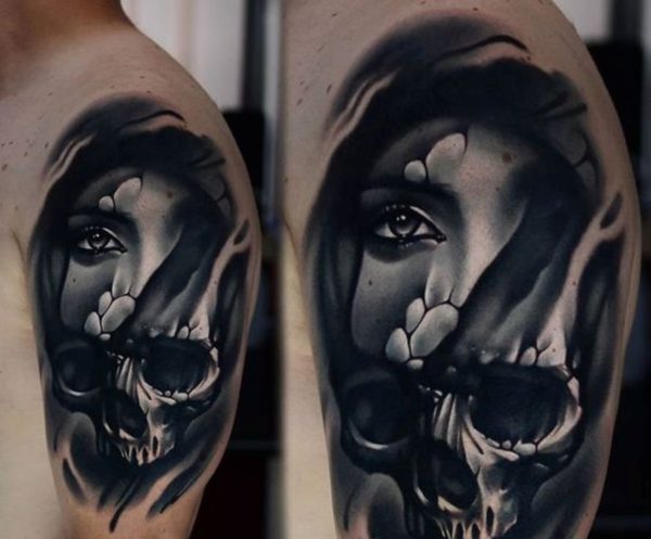 Woman Skull Shoulder Tattoo