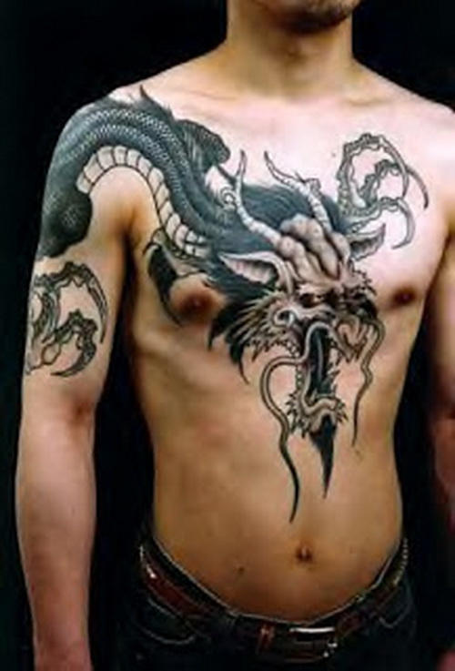 Wonderful Black Dragon Shoulder Tattoo