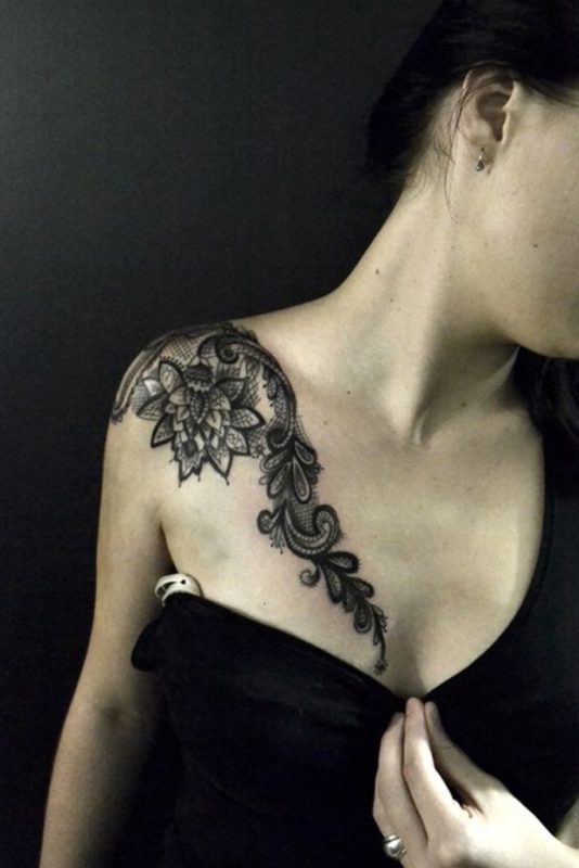 Wonderful Black Lace Shoulder Tattoo