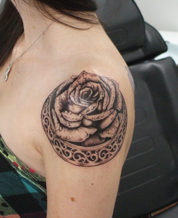 Wonderful Black Rose Tattoo For Women