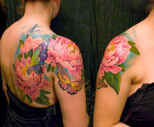 Wonderful Butterfly And Flower Tattoo Design