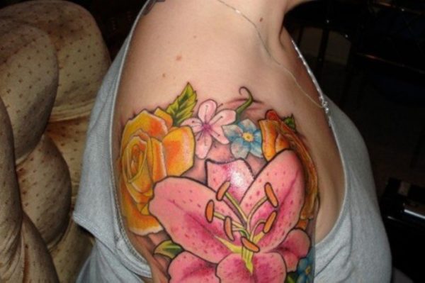 Wonderful Colored Flower Tattoo Design