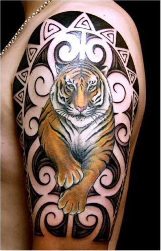 Wonderful Colored Tiger Tattoo