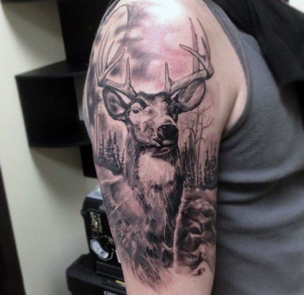 Wonderful Deer Hunting Tattoo