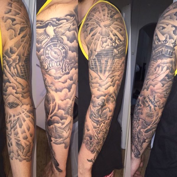 Wonderful Full Sleeves Cloud Shoulder Tattoo