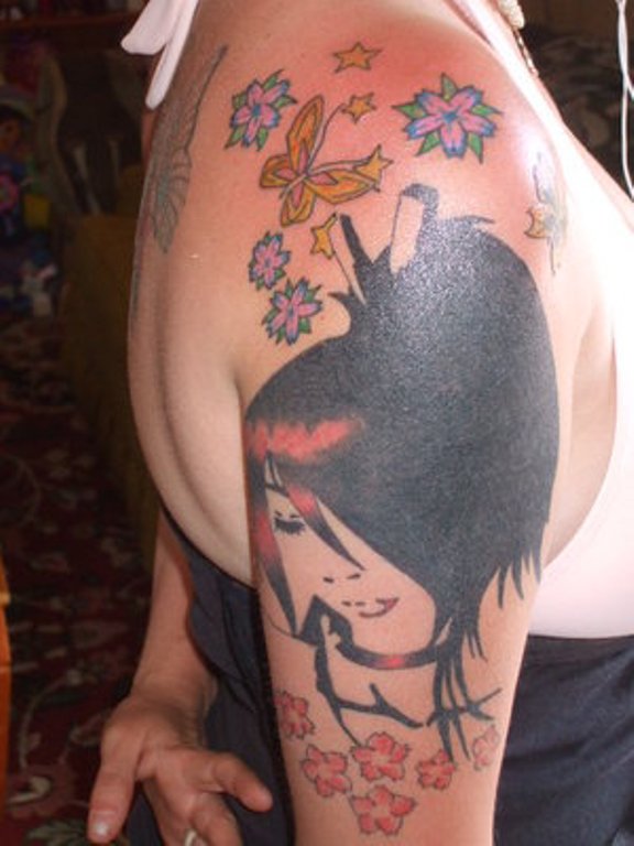 Wonderful Geisha Ghost Stylish Tattoo