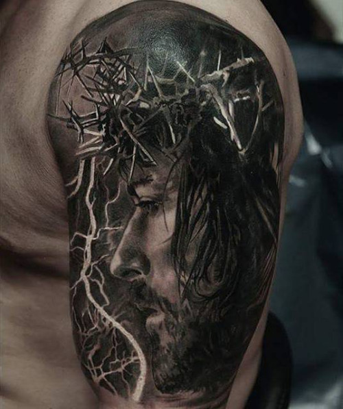 Wonderful Jesus Tattoo On Left Shoulder