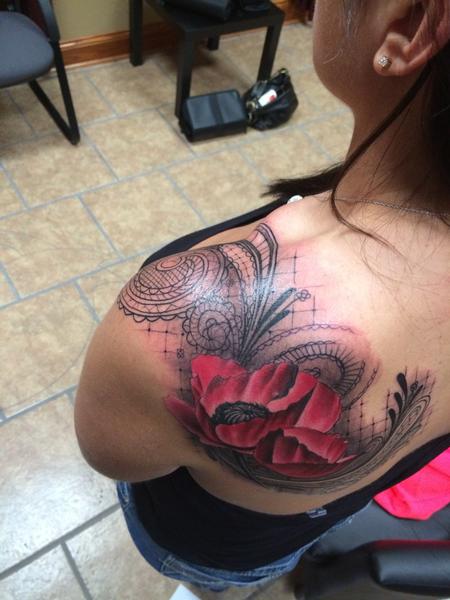 Wonderful Lace Tattoo On Left Shoulder