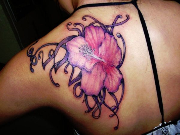 Wonderful Pink Lily Tattoo On Shoulder For Women