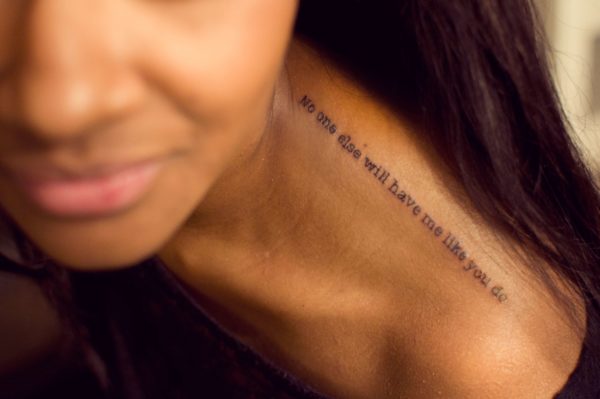 Wonderful Quote Tattoo On Left Shoulder