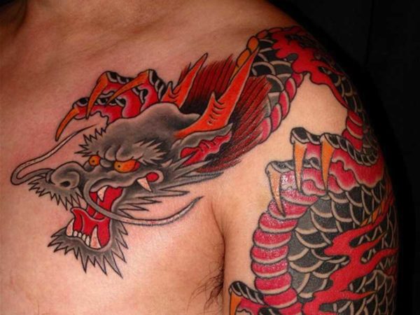 Wonderful Red Japanese Dragon Tattoo