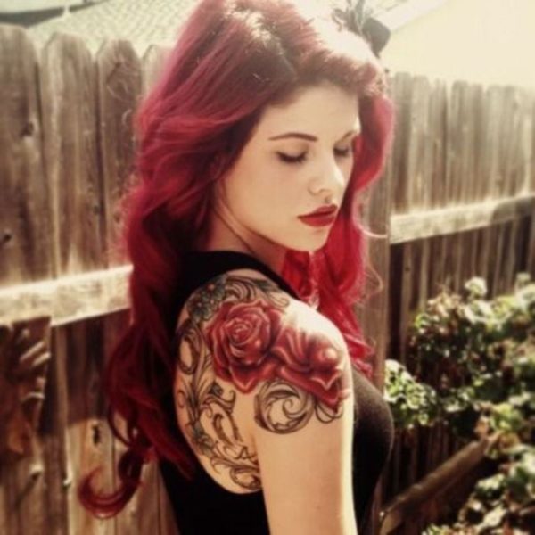 Wonderful Rose Tattoo On Shoulder