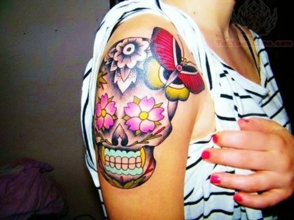 Wonderful Skull Tattoo On Right Shoulder