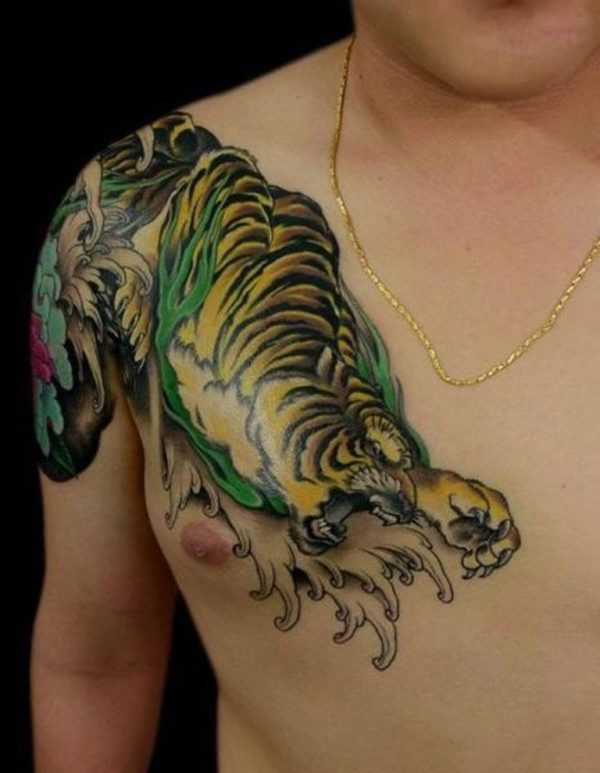 Wonderful Tiger Shoulder Tattoo Design