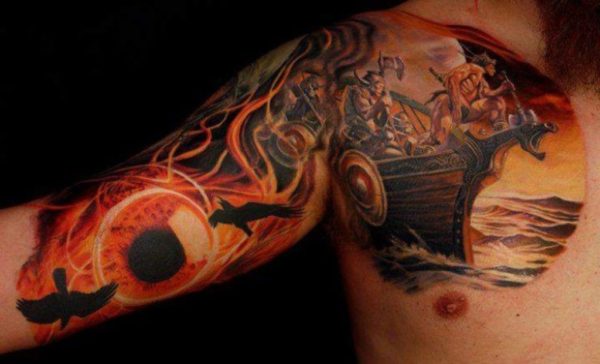 Wonderful Viking Tattoo On Front Shoulder