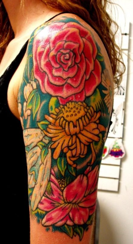 Yellow And Red Rose Flower Tattoo