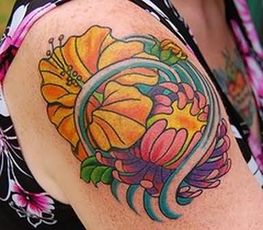 Yellow Hibiscus Flower Tattoo