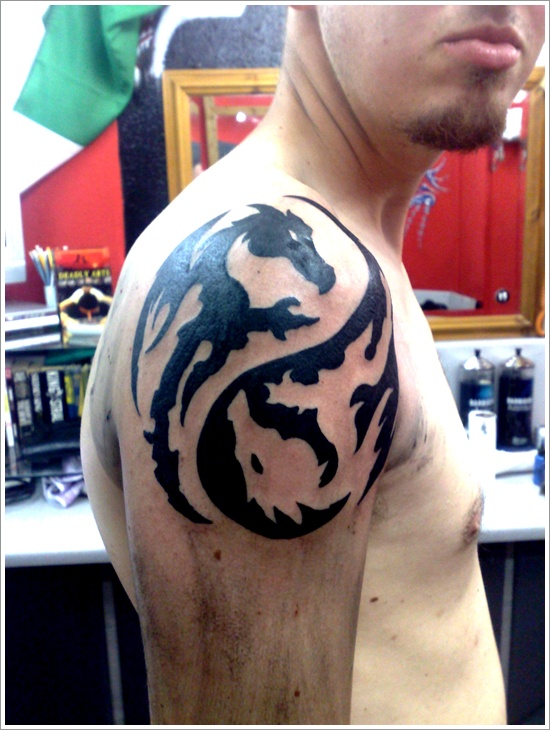 Yin Yang Dragon Shoulder Tattoo Design