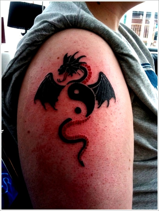 Yin Yang Dragon Shoulder Tattoo Design