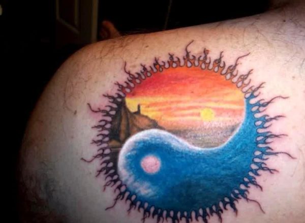 Yin Yang Sun Tattoo For Shoulder