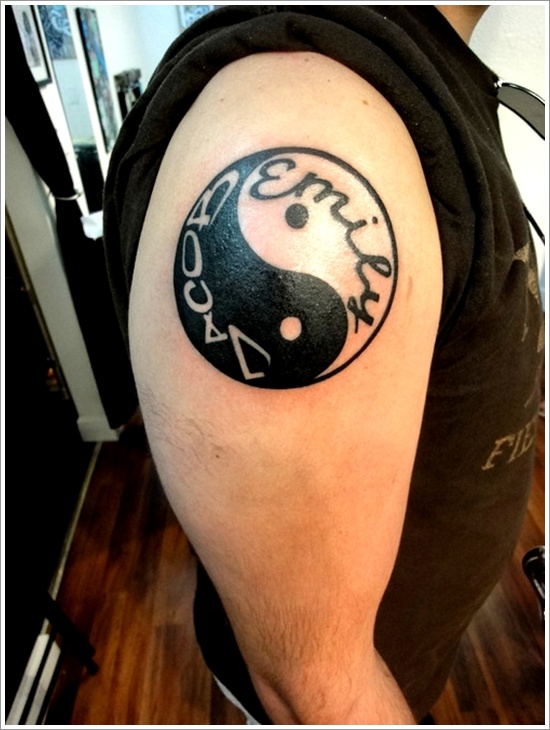 Yin Yang Tattoo On Right Shoulder