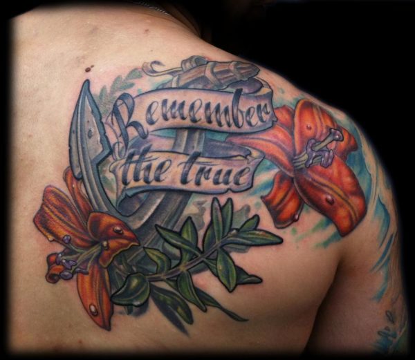 Olive Branch Lettering  Shoulder Tattoo